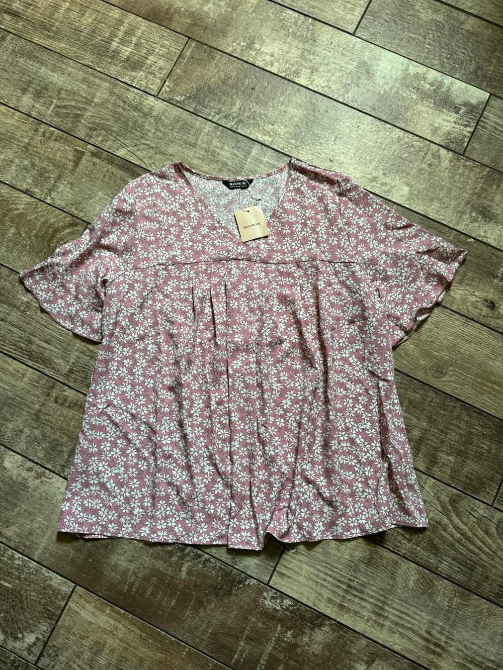 BloomChic Rose Pink Floral V-Neck Flutter Sleeve Top